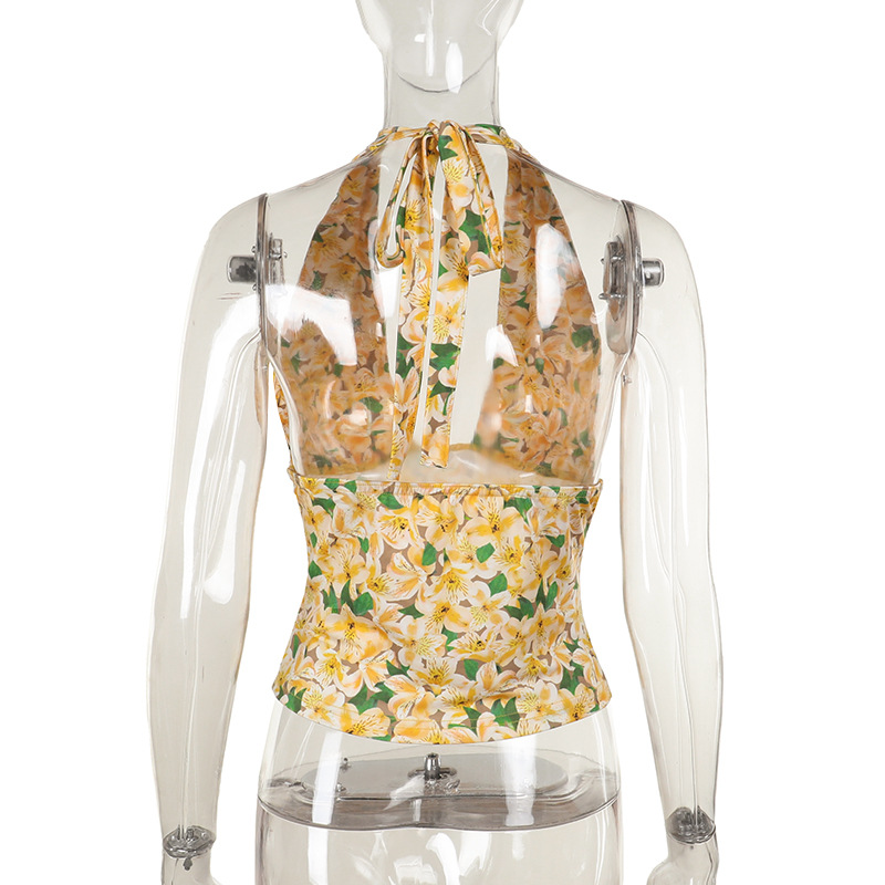 2025 Summer New Sleeveless Strapless Racerback Printed Crop Camisole Top