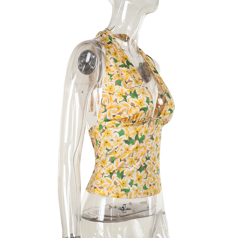 2025 Summer New Sleeveless Strapless Racerback Printed Crop Camisole Top