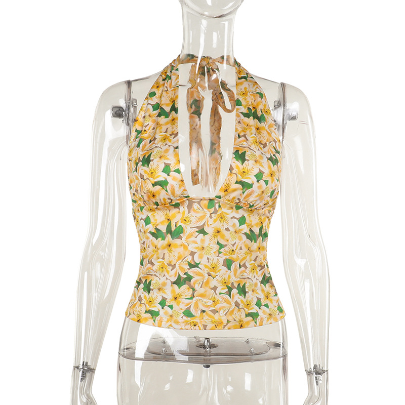 2025 Summer New Sleeveless Strapless Racerback Printed Crop Camisole Top