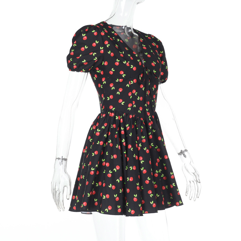 Puff Sleeve Floral  Summer New V-Neck Smocked Waist A-Line Mini Dress