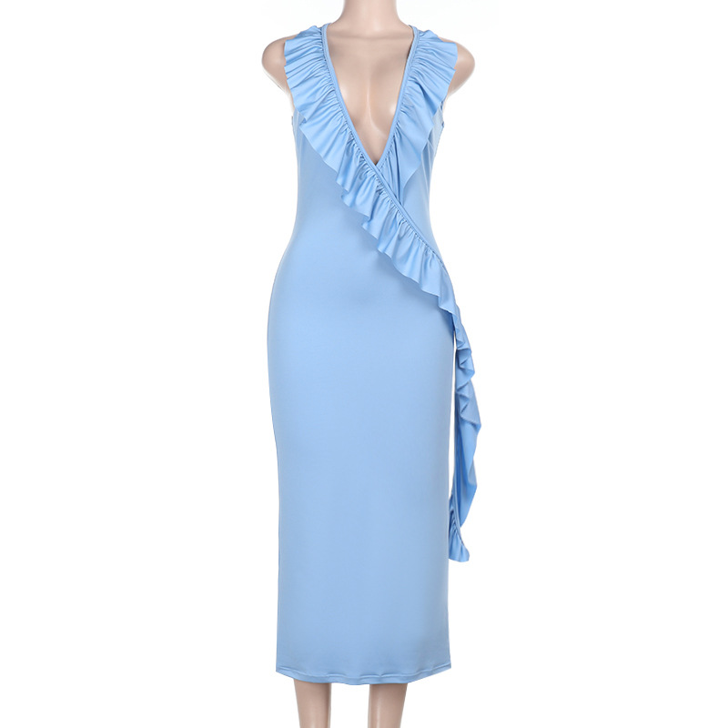 2025 Summer New Adjustable Strap Ruffle Trim Slip Mini Bodycon Dress