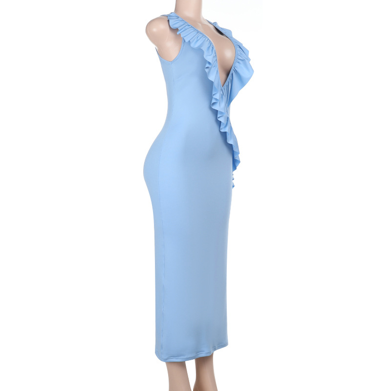 2025 Summer New Adjustable Strap Ruffle Trim Slip Mini Bodycon Dress