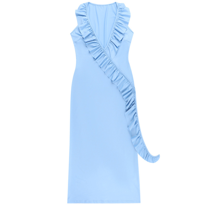 2025 Summer New Adjustable Strap Ruffle Trim Slip Mini Bodycon Dress