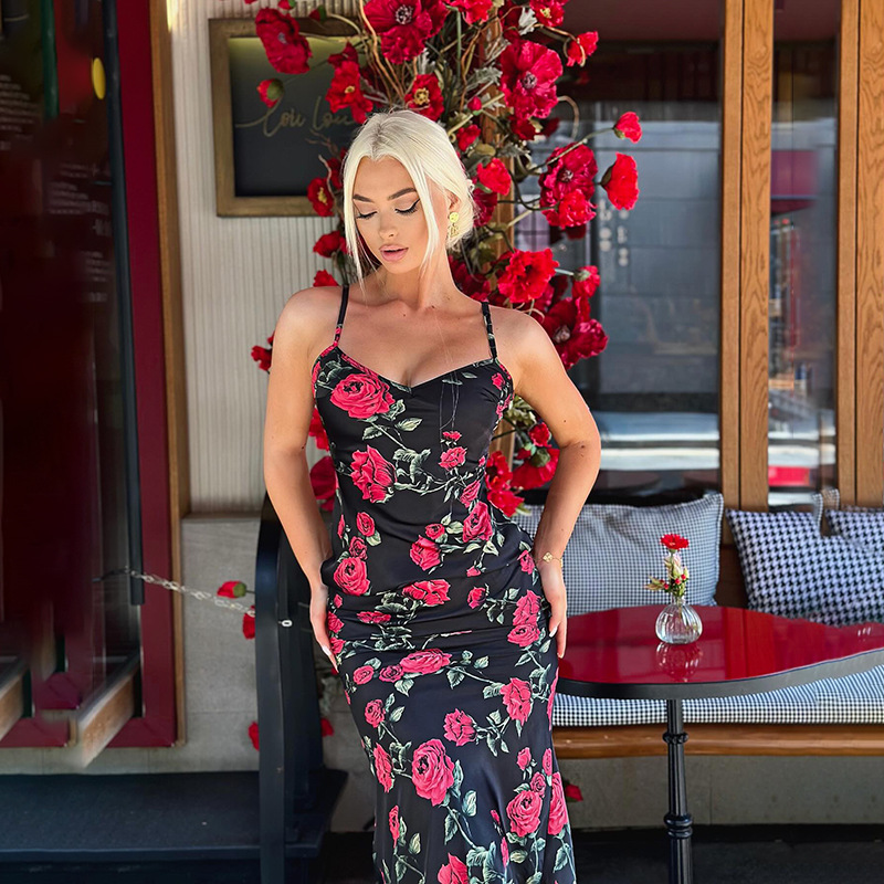 2025 Summer New Adjustable Strap Tiered Ruffle Gown Square Neck Floral Maxi Dress