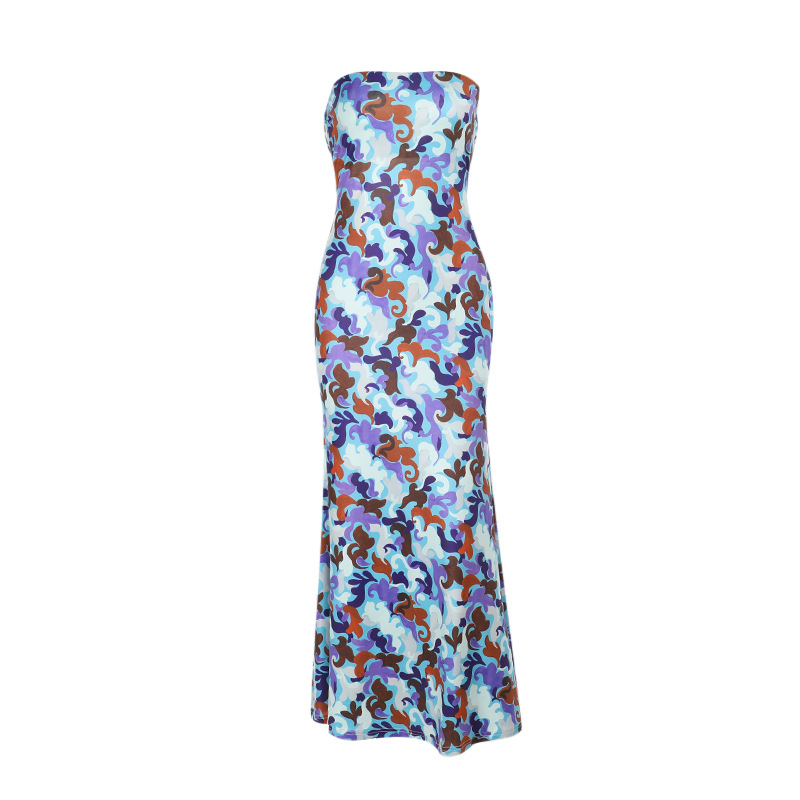 Women's Colorful Print Tube Maxi Dress