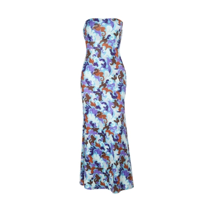 Women's Colorful Print Tube Maxi Dress 01