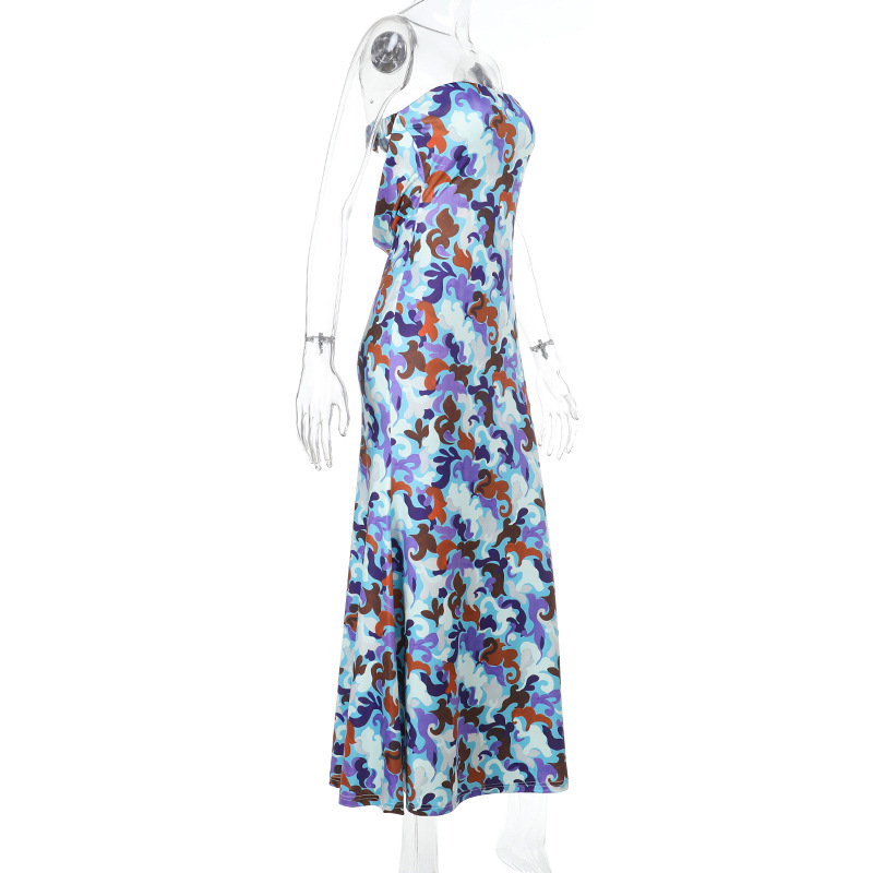 Women's Colorful Print Tube Maxi Dress