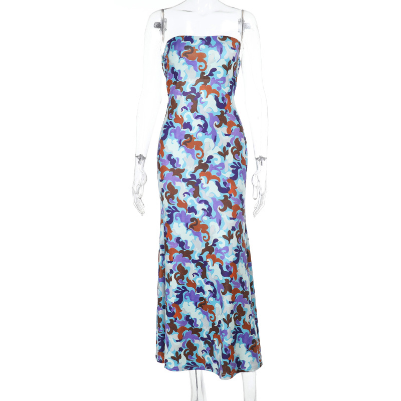 Women's Colorful Print Tube Maxi Dress