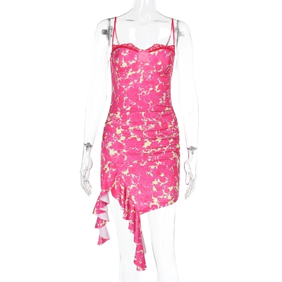 Adjustable Strap A-Line Dress with Cutout Detail & Bold Pattern Printed Slip Mini Dress 01