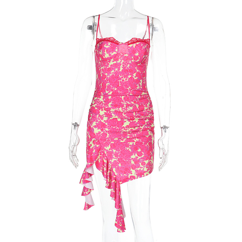 Adjustable Strap A-Line Dress with Cutout Detail & Bold Pattern Printed Slip Mini Dress