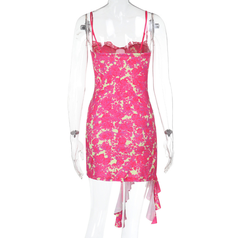 Adjustable Strap A-Line Dress with Cutout Detail & Bold Pattern Printed Slip Mini Dress