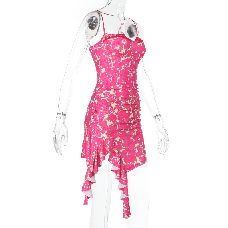 Adjustable Strap A-Line Dress with Cutout Detail & Bold Pattern Printed Slip Mini Dress