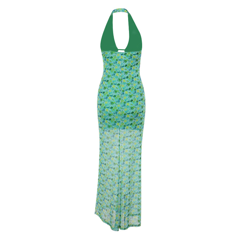 2025 Spring New V-Neck Sleeveless Midi with Cutout Detail & Bold Pattern Printed Fitted Dress