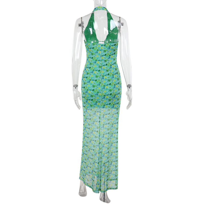 2025 Spring New V-Neck Sleeveless Midi with Cutout Detail & Bold Pattern Printed Fitted Dress