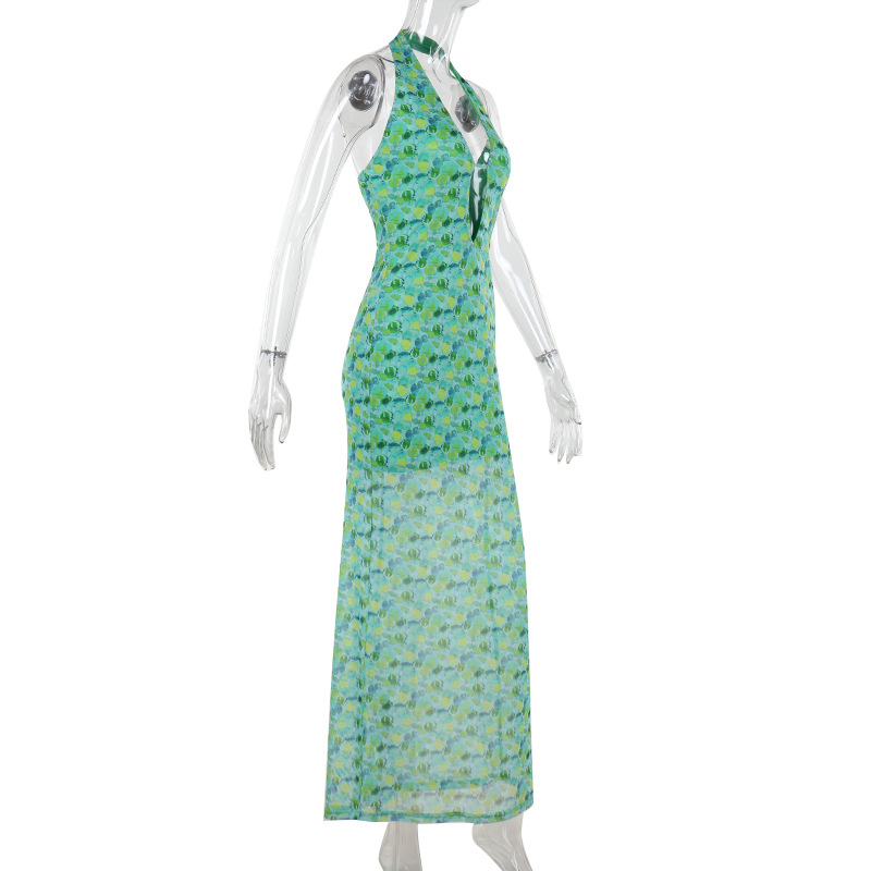 2025 Spring New V-Neck Sleeveless Midi with Cutout Detail & Bold Pattern Printed Fitted Dress