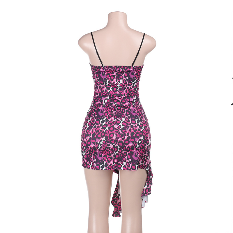 2025 New Adjustable Strap Dress with Lace Trim & Side Split Printed Slip Mini Dress