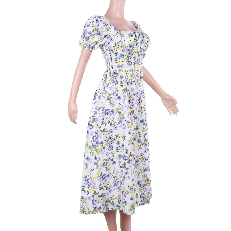 V-Neck with Back Cutout & Adjustable Tie Straps Printed A-Line Midi Dress