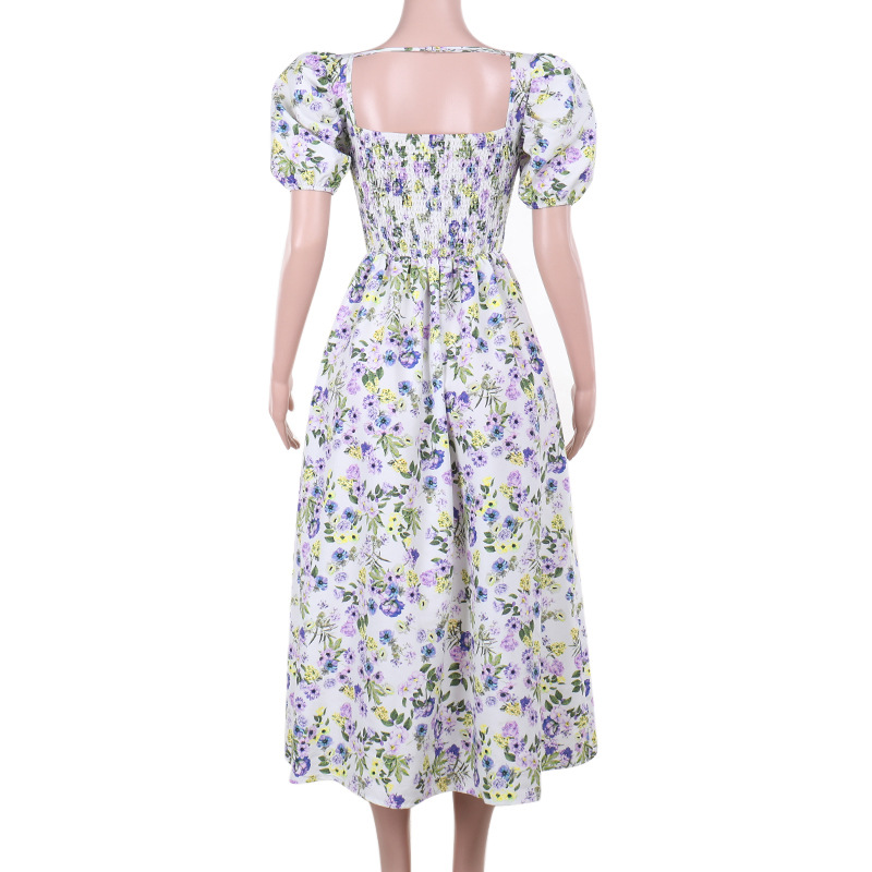 V-Neck with Back Cutout & Adjustable Tie Straps Printed A-Line Midi Dress