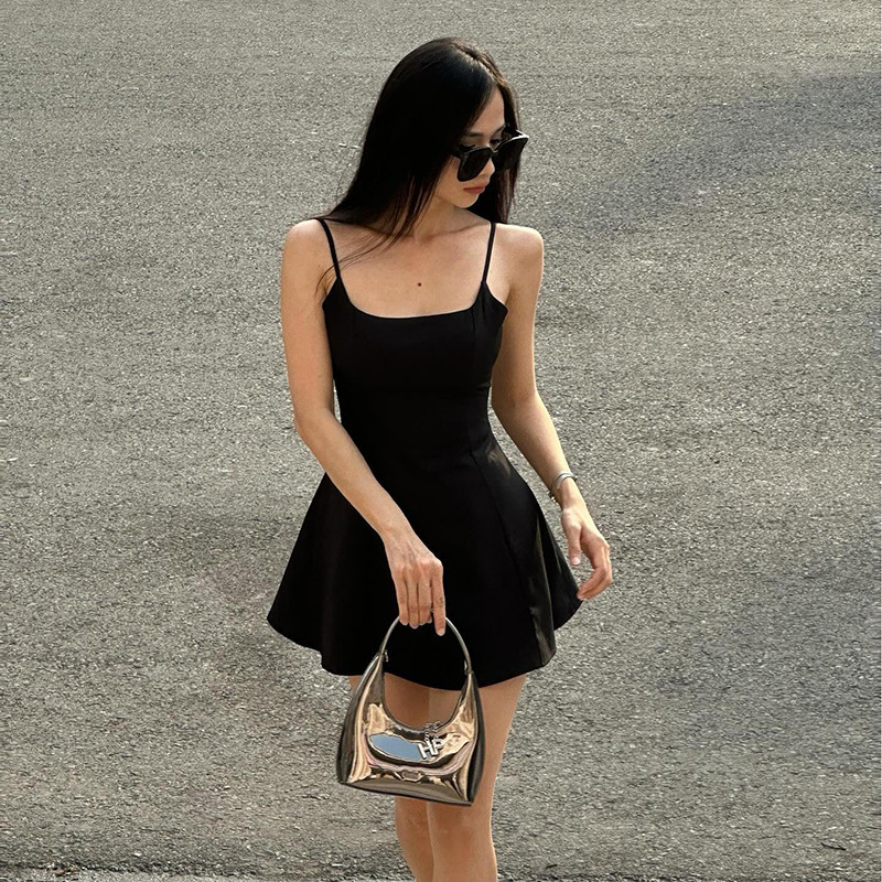 Adjustable Strap Midi with Lace Trim & Side Split Square Neck Slip Dress