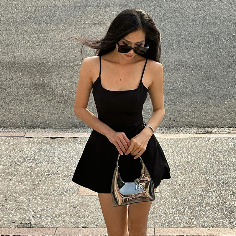 Adjustable Strap Midi with Lace Trim & Side Split Square Neck Slip Dress