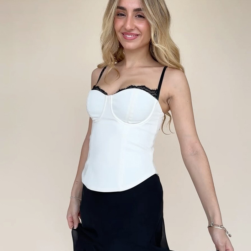 Contrast Color Lace Trim Fitted Tank