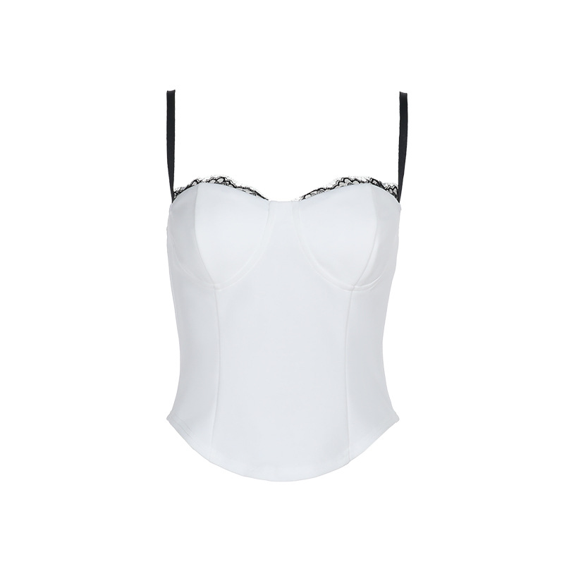 Contrast Color Lace Trim Fitted Tank