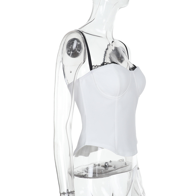 Contrast Color Lace Trim Fitted Tank