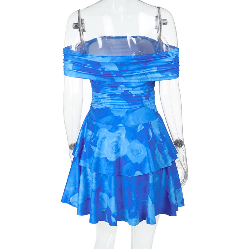 Floral Print with Smocked Bodice One-Shoulder Ruched Midi Dress