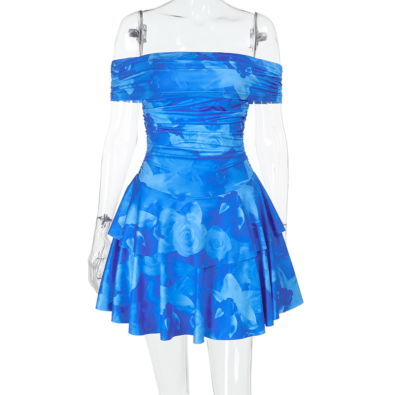 Floral Print with Smocked Bodice One-Shoulder Ruched Midi Dress