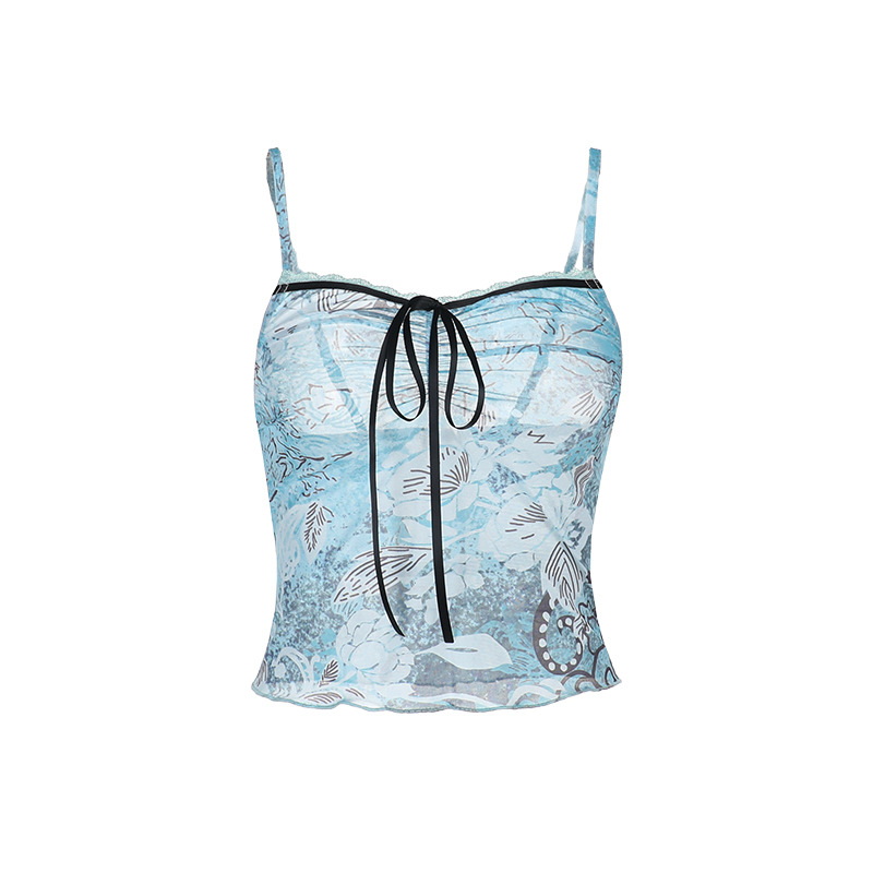 Vacation Tank with Lace Floral Print Sleeveless Camisole 