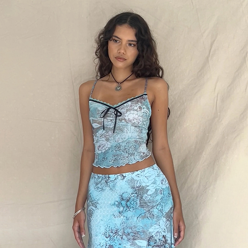 Vacation Tank with Lace Floral Print Sleeveless Camisole 