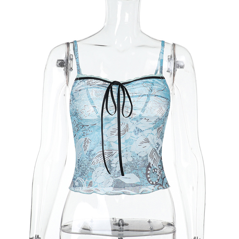 Vacation Tank with Lace Floral Print Sleeveless Camisole 