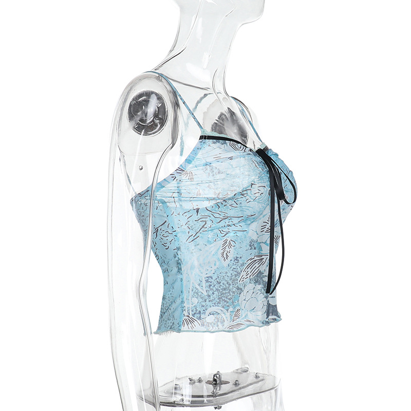 Vacation Tank with Lace Floral Print Sleeveless Camisole 