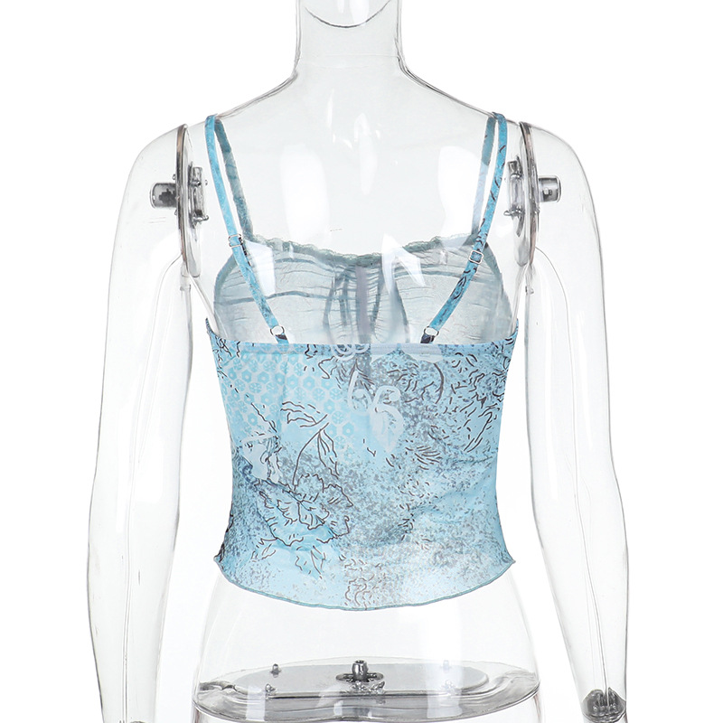 Vacation Tank with Lace Floral Print Sleeveless Camisole 