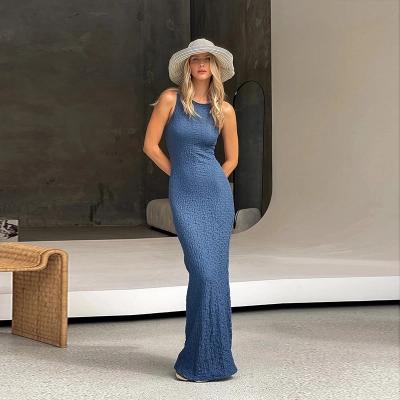 Sexy Backless Solid Color Tank Maxi Dress 02
