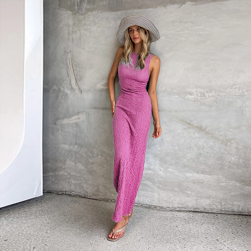 Sexy Backless Solid Color Tank Maxi Dress