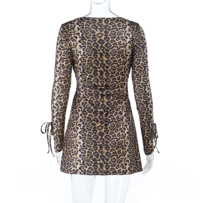 Sexy Leopard Print V-Neck Bodycon Dress with Crisscross Tie Front 01