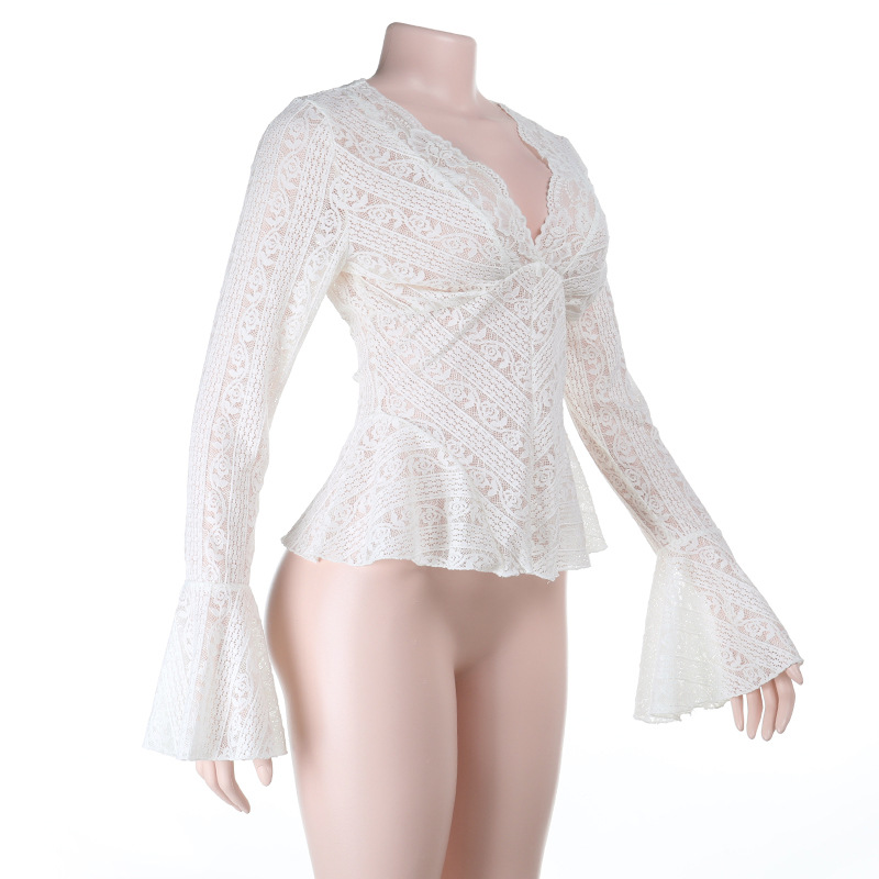 Sexy V-Neck Lace Long Sleeve Top