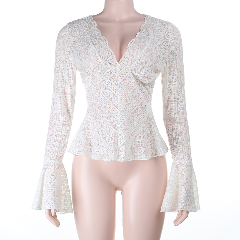 Sexy V-Neck Lace Long Sleeve Top