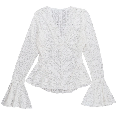 Sexy V-Neck Lace Long Sleeve Top 01