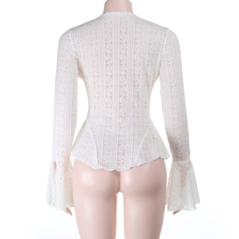 Sexy V-Neck Lace Long Sleeve Top