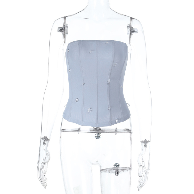 Sparkly Shiny Sequin Bodycon Bustier Tank Rhinestone Crop Tube Top