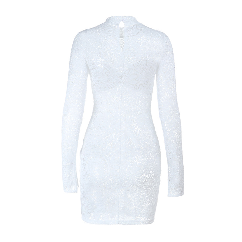 Sheer Mesh Long Sleeve Bodycon Dress with Crisscross Cup Detail