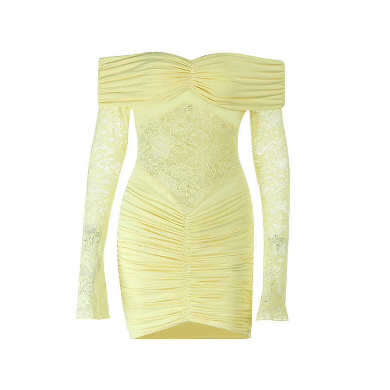 Lace Trim Off-the-Shoulder Sheer Bodycon Dress