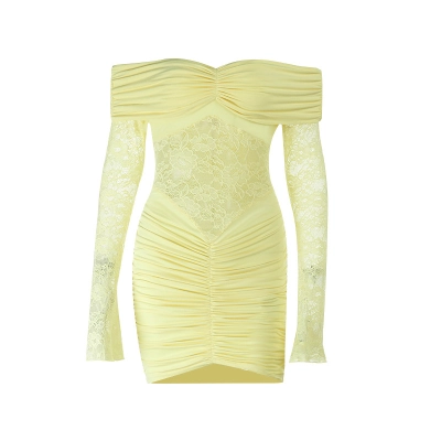 Lace Trim Off-the-Shoulder Sheer Bodycon Dress 01