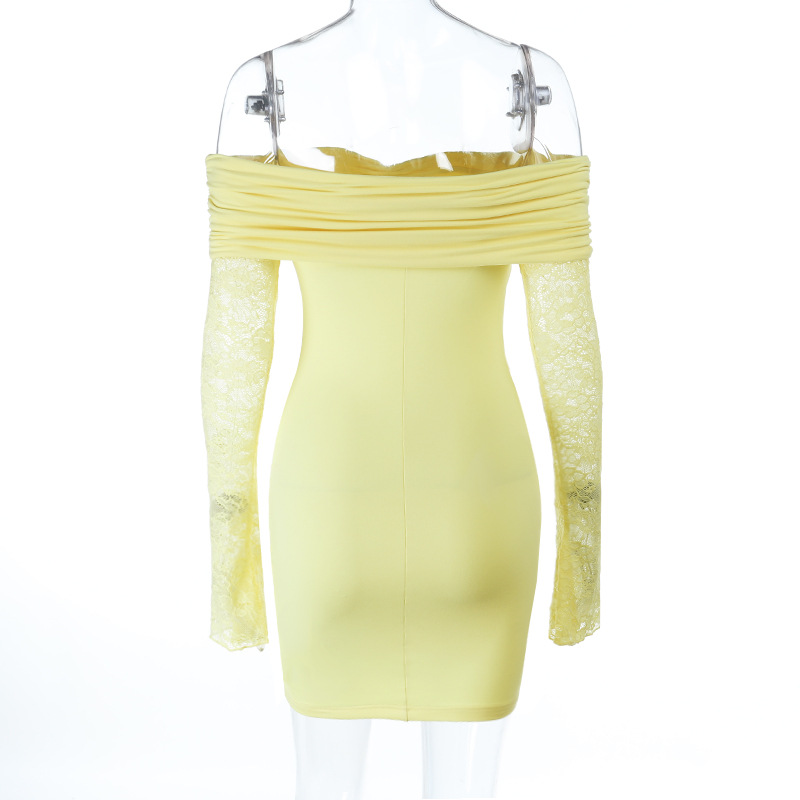 Lace Trim Off-the-Shoulder Sheer Bodycon Dress