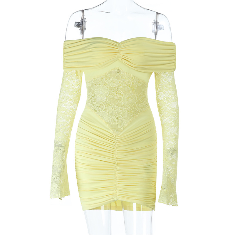 Lace Trim Off-the-Shoulder Sheer Bodycon Dress