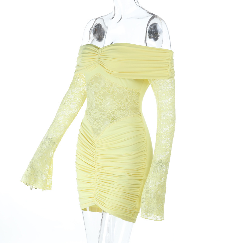 Lace Trim Off-the-Shoulder Sheer Bodycon Dress