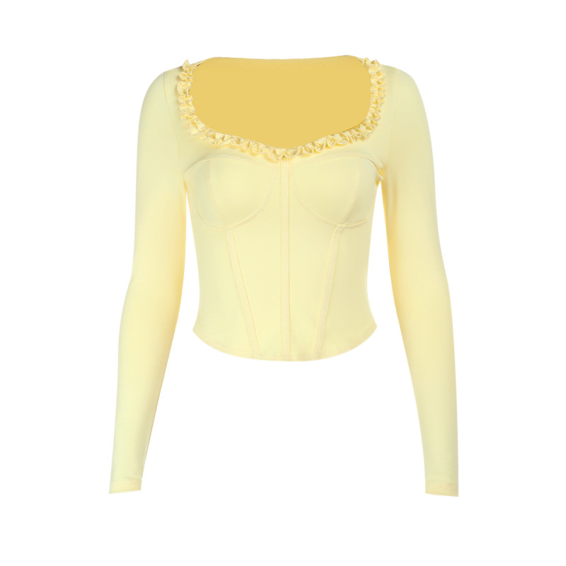 Ruffled Long Sleeve Cinched Waist Solid Color Tee