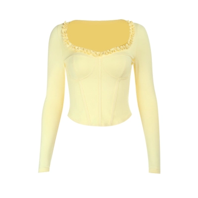 Ruffled Long Sleeve Cinched Waist Solid Color Tee 01